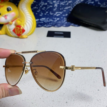 CAT EYE SUNGLASSES 641935 IN GOLD METAL BROWN SMOKE LENSES