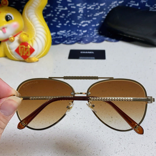 CAT EYE SUNGLASSES 641935 IN GOLD METAL BROWN SMOKE LENSES