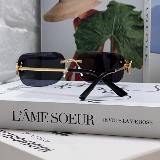 BUTTERFLY EMBELLISHED RIMLESS RECTANGULAR FRAME SUNGLASSES 570245 IN METAL