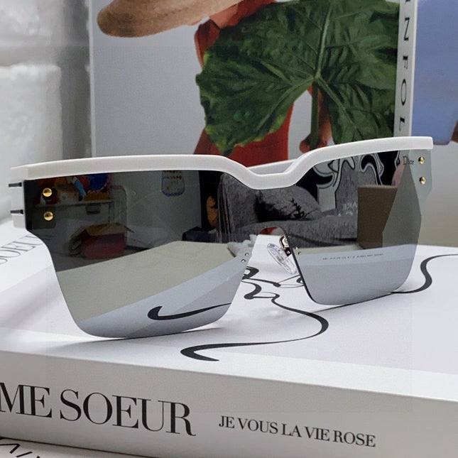 OBLIQUE SUNGLASS 571600 IN WHITE METAL BLACK MIRROR LENSES