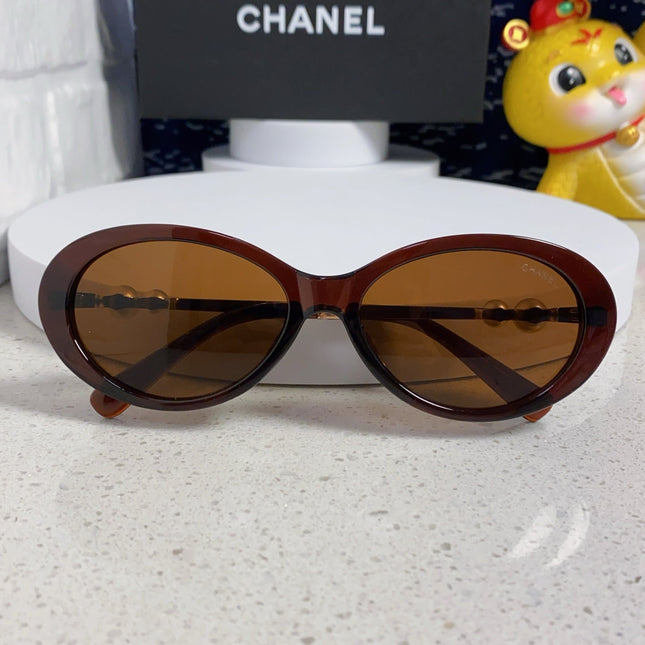 OVAL SUNGLASSES 640342 IN BROWN CLEAR ACETATE METAL FRAME