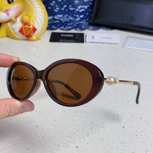 OVAL SUNGLASSES 640342 IN BROWN CLEAR ACETATE METAL FRAME