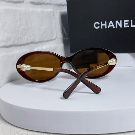 OVAL SUNGLASSES 640342 IN BROWN CLEAR ACETATE METAL FRAME