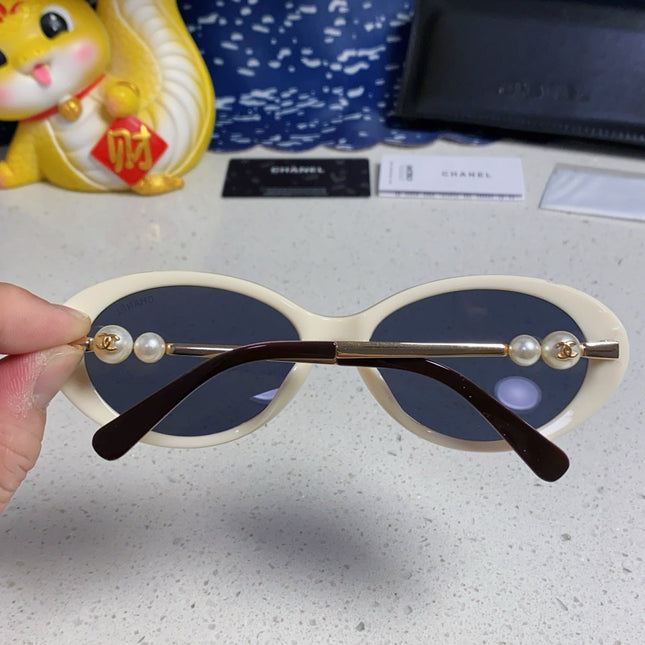 OVAL SUNGLASSES 640343 IN IVORY BROWN ACETATE METAL FRAME EMBOSSED PEARL