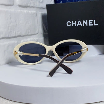 OVAL SUNGLASSES 640343 IN IVORY BROWN ACETATE METAL FRAME EMBOSSED PEARL