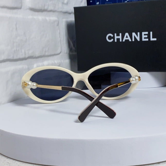 OVAL SUNGLASSES 640343 IN IVORY BROWN ACETATE METAL FRAME EMBOSSED PEARL