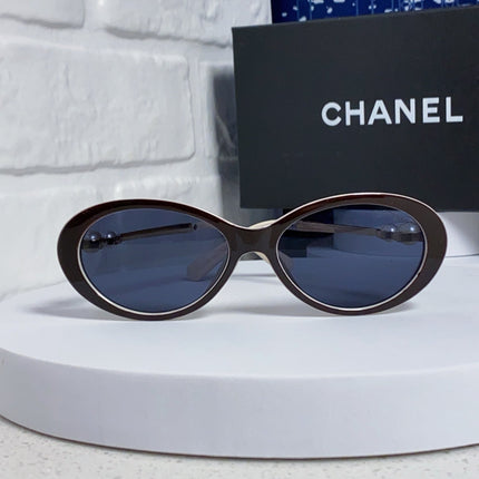 OVAL SUNGLASSES 640343 IN IVORY BROWN ACETATE METAL FRAME EMBOSSED PEARL