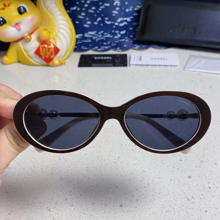 OVAL SUNGLASSES 640343 IN IVORY BROWN ACETATE METAL FRAME EMBOSSED PEARL