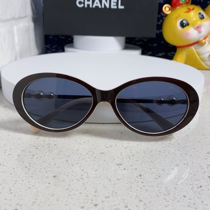 OVAL SUNGLASSES 640343 IN IVORY BROWN ACETATE METAL FRAME EMBOSSED PEARL