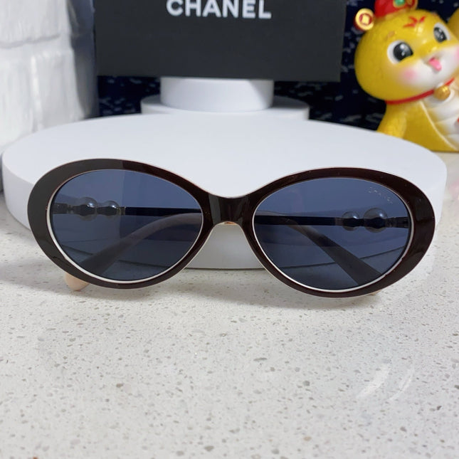 OVAL SUNGLASSES 640343 IN IVORY BROWN ACETATE METAL FRAME EMBOSSED PEARL