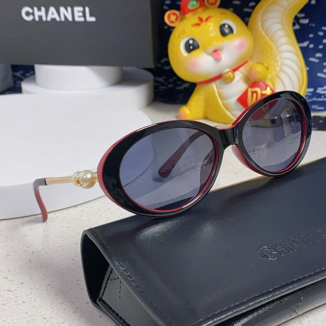 OVAL SUNGLASSES 640344 IN BLACK RED ACETATE METAL FRAME EMBOSSED PEARL