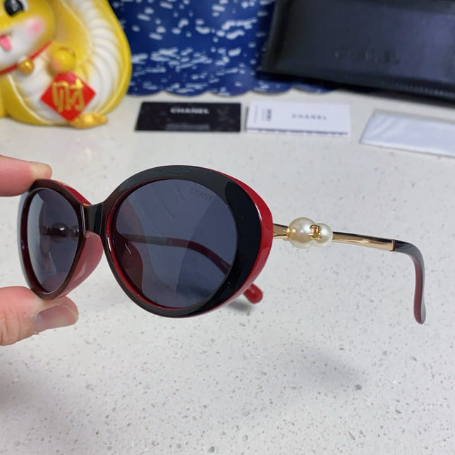 OVAL SUNGLASSES 640344 IN BLACK RED ACETATE METAL FRAME EMBOSSED PEARL