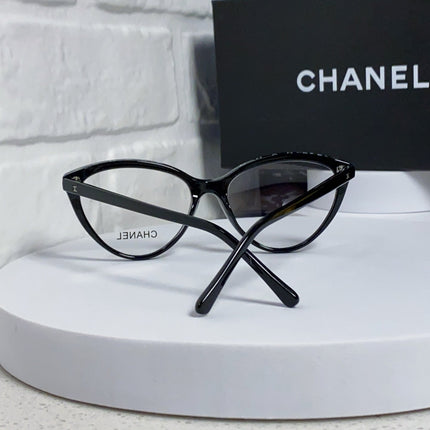 CAT EYE SUNGLASSES CH3393 IN BLACK ACETATE CLEAR LENSES