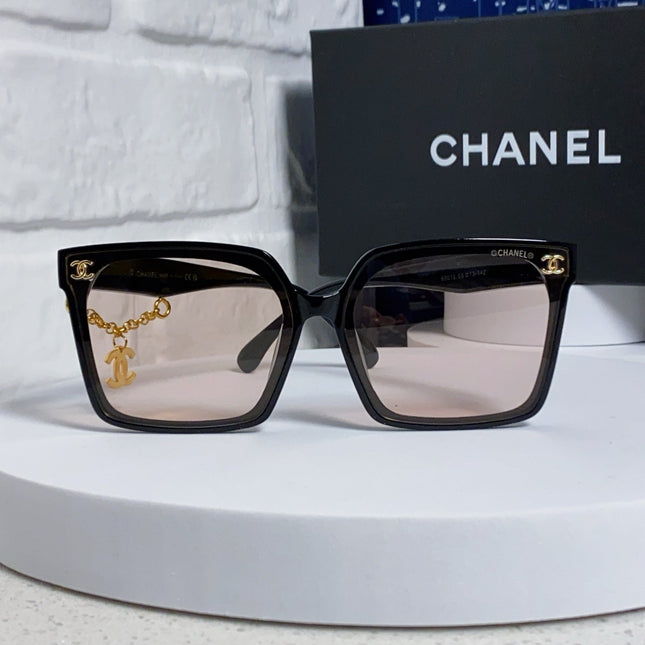 SQUARE SUNGLASSES 641807 IN BLACK ACETATE LIGHT BROWN LENSES