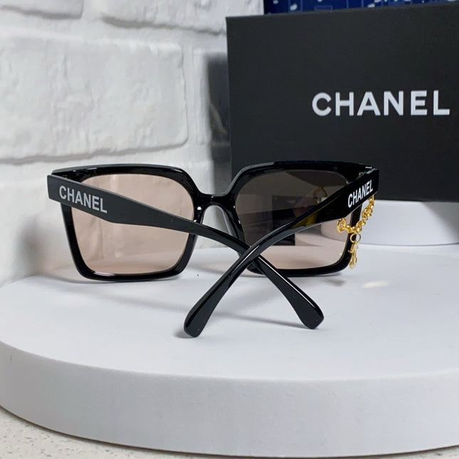 SQUARE SUNGLASSES 641807 IN BLACK ACETATE LIGHT BROWN LENSES