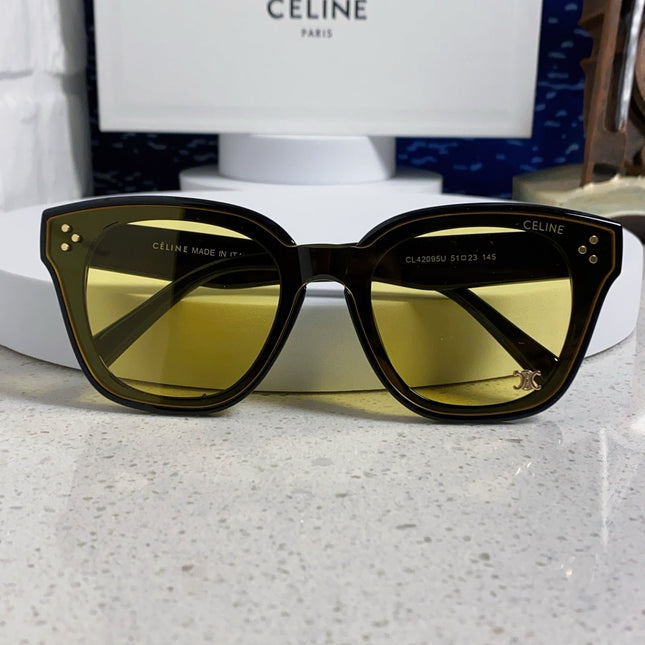 SQUARE SUNGLASS 575840 IN BLACK ACETATE GREEN LENSES