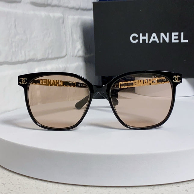 SQUARE SUNGLASSES 632028 IN BLACK ACETATE LIGHT BROWN LENSES