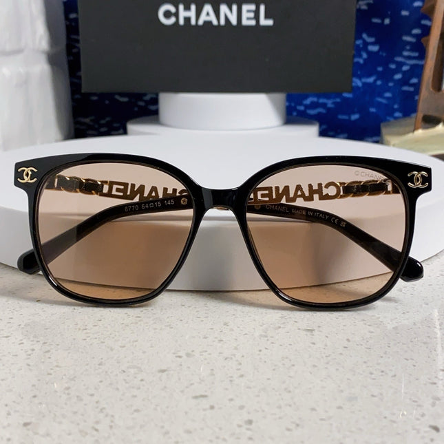 SQUARE SUNGLASSES 632028 IN BLACK ACETATE LIGHT BROWN LENSES