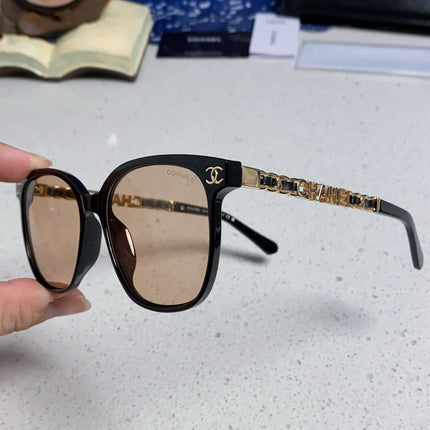 SQUARE SUNGLASSES 632028 IN BLACK ACETATE LIGHT BROWN LENSES