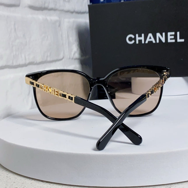 SQUARE SUNGLASSES 632028 IN BLACK ACETATE LIGHT BROWN LENSES