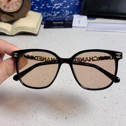 SQUARE SUNGLASSES 632028 IN BLACK ACETATE LIGHT BROWN LENSES