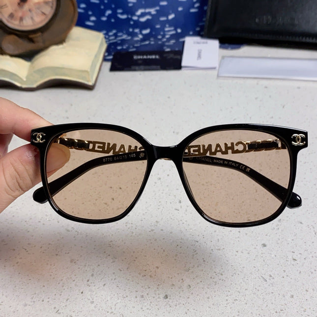 SQUARE SUNGLASSES 632028 IN BLACK ACETATE LIGHT BROWN LENSES