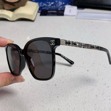 SQUARE SUNGLASSES 632032 IN BLACK ACETATE SILVER METAL