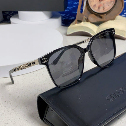 SQUARE SUNGLASSES 632032 IN BLACK ACETATE SILVER METAL