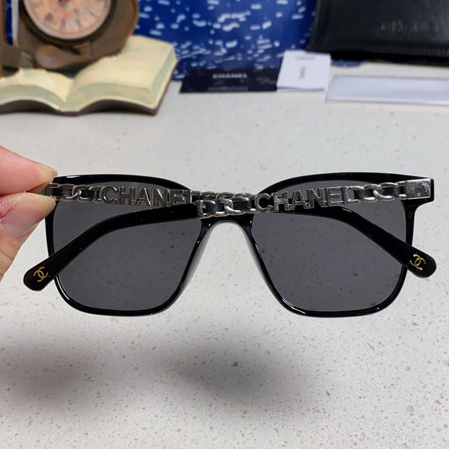 SQUARE SUNGLASSES 632032 IN BLACK ACETATE SILVER METAL