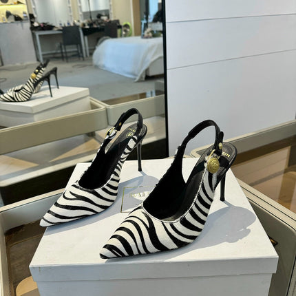 BALMAIN 25S SLINGBACK EVA 95MM IN WHITE AND BLACK ZEBRA PRINT CALFSKIN