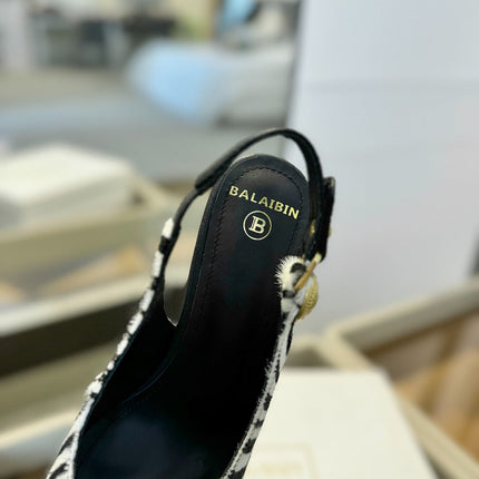 BALMAIN 25S SLINGBACK EVA 95MM IN WHITE AND BLACK ZEBRA PRINT CALFSKIN
