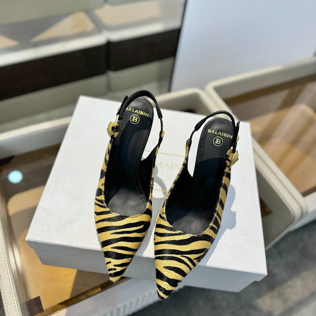 BALMAIN 25S SLINGBACK EVA 95MM IN YELLOW AND BLACK ZEBRA PRINT CALFSKIN