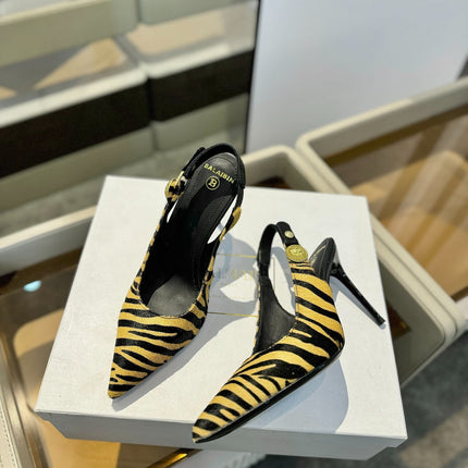 BALMAIN 25S SLINGBACK EVA 95MM IN YELLOW AND BLACK ZEBRA PRINT CALFSKIN