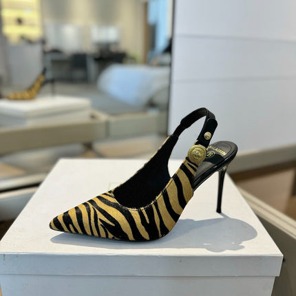 BALMAIN 25S SLINGBACK EVA 95MM IN YELLOW AND BLACK ZEBRA PRINT CALFSKIN