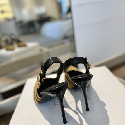 BALMAIN 25S SLINGBACK EVA 95MM IN YELLOW AND BLACK ZEBRA PRINT CALFSKIN