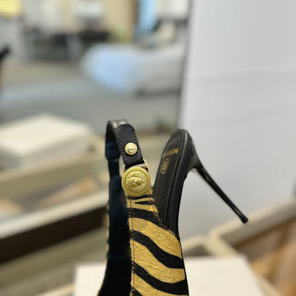 BALMAIN 25S SLINGBACK EVA 95MM IN YELLOW AND BLACK ZEBRA PRINT CALFSKIN