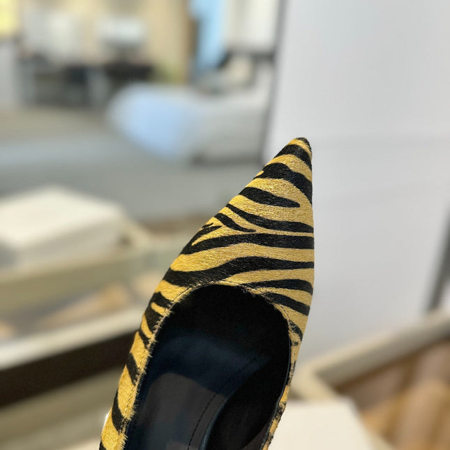 BALMAIN 25S SLINGBACK EVA 95MM IN YELLOW AND BLACK ZEBRA PRINT CALFSKIN