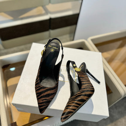 BALMAIN 25S SLINGBACK EVA 95MM IN BROWN AND BLACK ZEBRA PRINT CALFSKIN