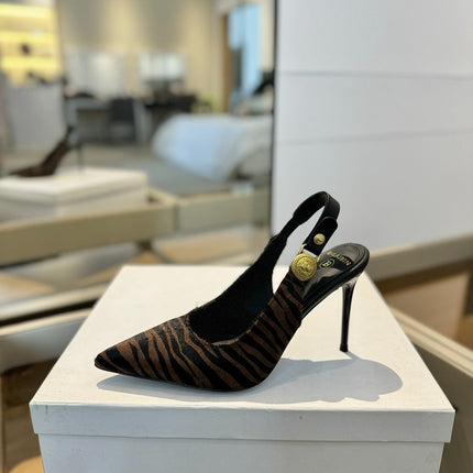 BALMAIN 25S SLINGBACK EVA 95MM IN BROWN AND BLACK ZEBRA PRINT CALFSKIN