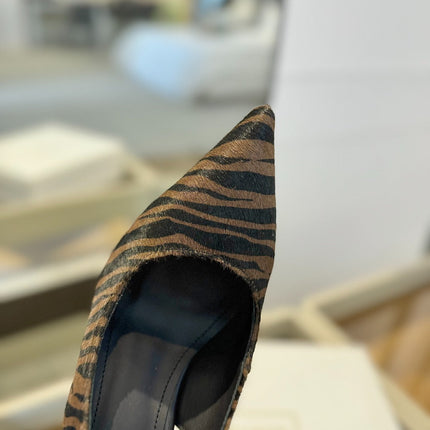 BALMAIN 25S SLINGBACK EVA 95MM IN BROWN AND BLACK ZEBRA PRINT CALFSKIN
