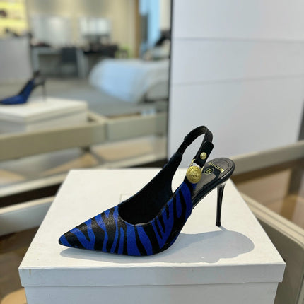 BALMAIN 25S SLINGBACK EVA 95MM IN BLUE AND BLACK ZEBRA PRINT CALFSKIN
