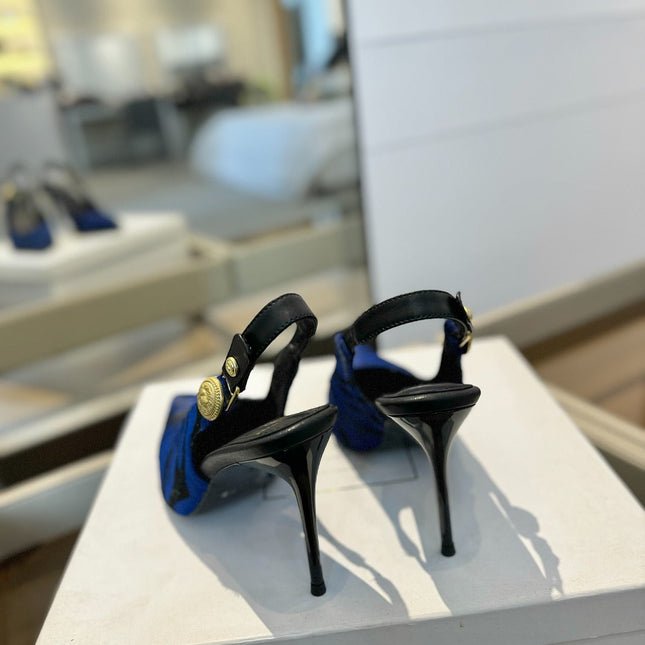 BALMAIN 25S SLINGBACK EVA 95MM IN BLUE AND BLACK ZEBRA PRINT CALFSKIN