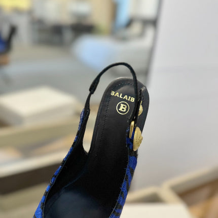 BALMAIN 25S SLINGBACK EVA 95MM IN BLUE AND BLACK ZEBRA PRINT CALFSKIN