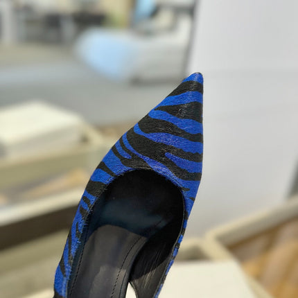 BALMAIN 25S SLINGBACK EVA 95MM IN BLUE AND BLACK ZEBRA PRINT CALFSKIN