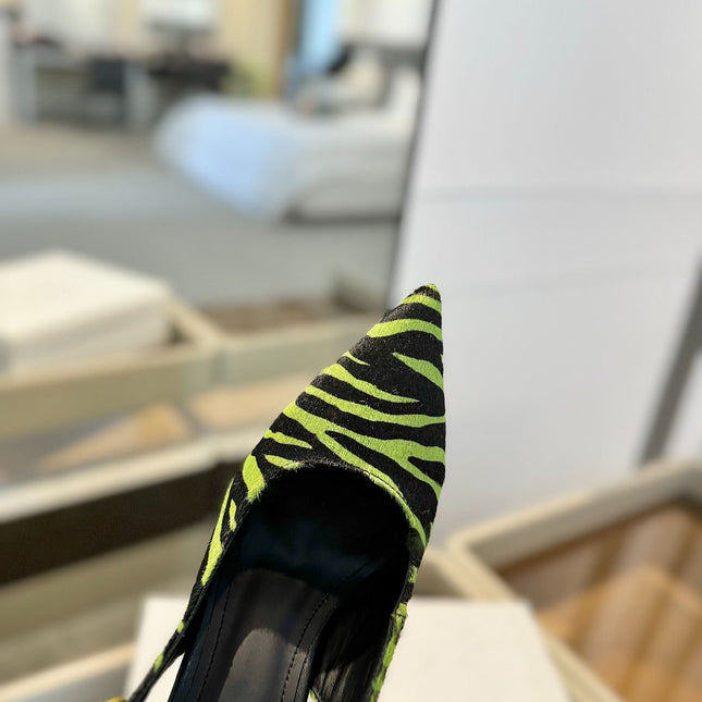 BALMAIN 25S SLINGBACK EVA 95MM IN GREEN AND BLACK ZEBRA PRINT CALFSKIN