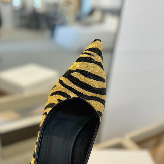 BALMAIN 25S HIGH HEELS 95MM IN YELLOW AND BLACK ZEBRA PRINT CALFSKIN