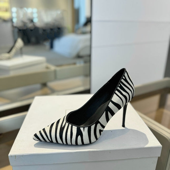 BALMAIN 25S HIGH HEELS 95MM IN WHITE AND BLACK ZEBRA PRINT CALFSKIN