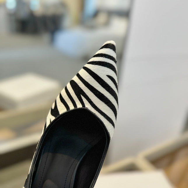 BALMAIN 25S HIGH HEELS 95MM IN WHITE AND BLACK ZEBRA PRINT CALFSKIN