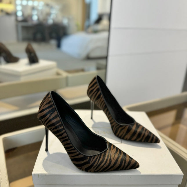 BALMAIN 25S HIGH HEELS 95MM IN BROWN AND BLACK ZEBRA PRINT CALFSKIN
