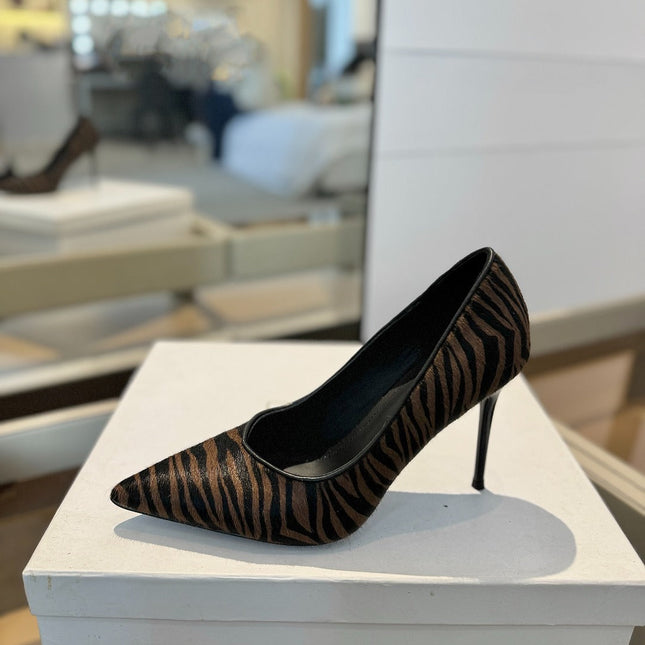 BALMAIN 25S HIGH HEELS 95MM IN BROWN AND BLACK ZEBRA PRINT CALFSKIN